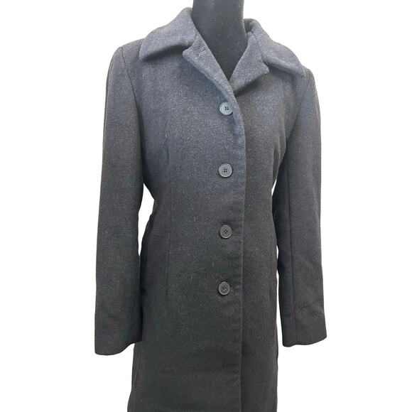 Vintage Wool Pea Coat Charcoal Gray Anne Klein Paisley Lined Womens Petite 4P - Picture 6 of 9